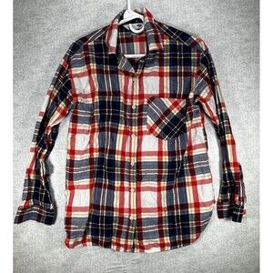 Old Navy Shirt Womens Medium Boyfriend Shirt Plaid Button Up Flannel Cotton